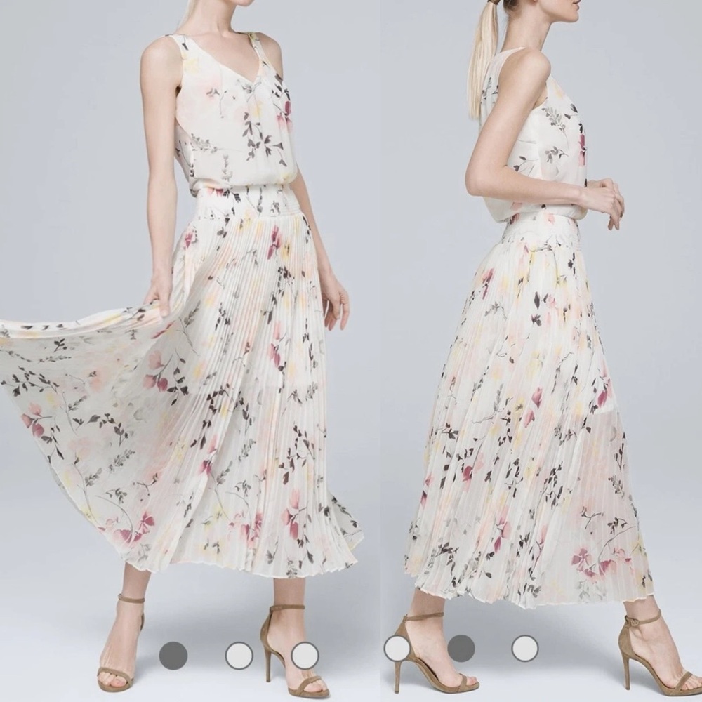 NWT White House Black Market Ecru Gentil Floral Pleated Sleeveless Midi Dress
